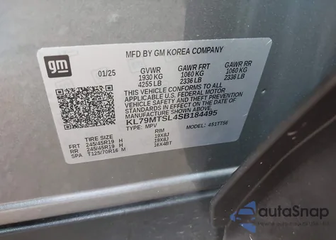 2025 Chevrolet Trailblazer Rs z USA, uszkodzony, nr VIN KL79MTSL4SB184495